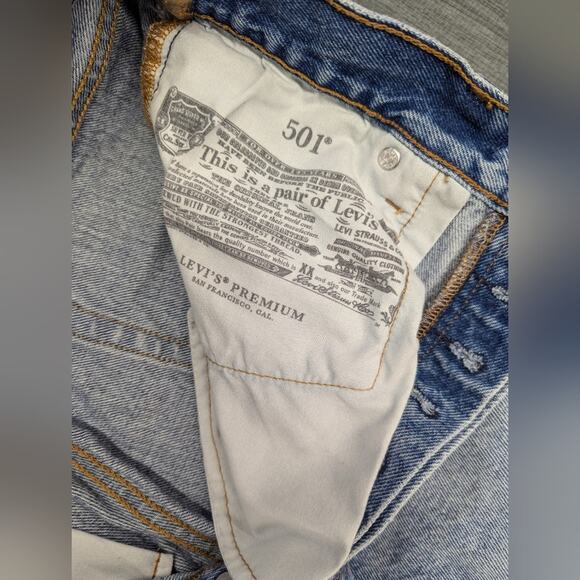 Rtr w27 (4) L30 Levi's 501 Spliced Jeans light medium wash denim pants - Picture 9 of 11